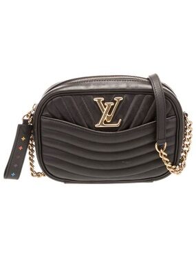 Louis Vuitton Black Quilted Camera Crossbody with Gold LV Logo